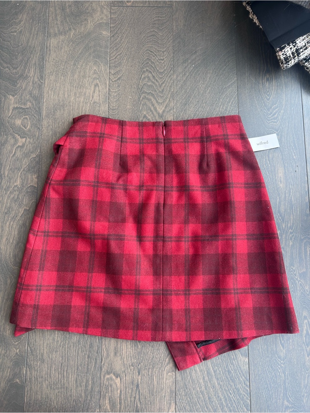 Wilfred Dorine Tartan Red Plaid Wrap Mini Skirt with Side Tie - Picture 4 of 10